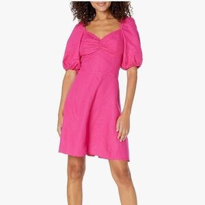 NWT The Drop Women's Nala Twist-Front Linen Mini Puff Sleeve Dress Pink Medium